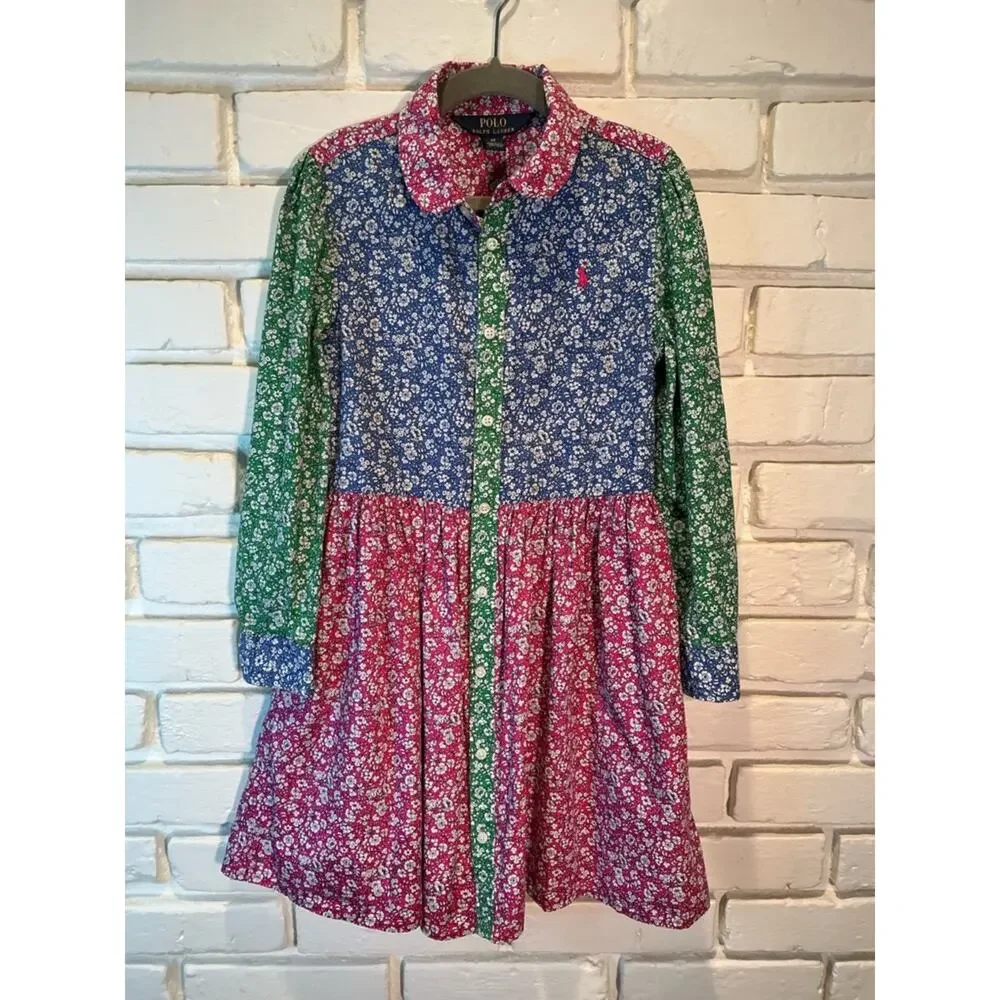 Polo Ralph Lauren floral color block shirtdress girls 6X
